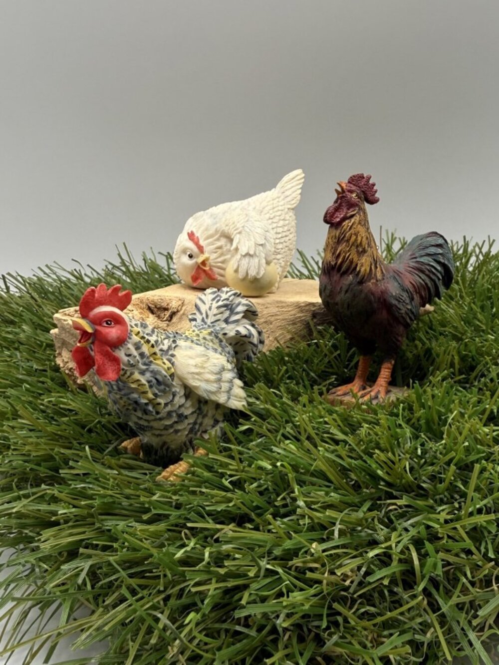 Resin Roosters & Hen Figurines